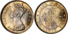 HONG KONG. 10 Cents, 1883. Victoria. PCGS MS-65.

KM-6.3; Mars-C18. Flat top "3" in date variety. Stunningly preserved with warm orange and violet t...