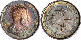 HONG KONG. 10 Cents, 1903. PCGS MS-64 Gold Shield.

KM-13. Impressively toned with vibrant orange, pink, green and blue tone over the surfaces on bo...