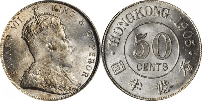 HONG KONG. 50 Cents, 1905. PCGS MS-64 Gold Shield.

KM-15; Mars-C35. Impressiv...
