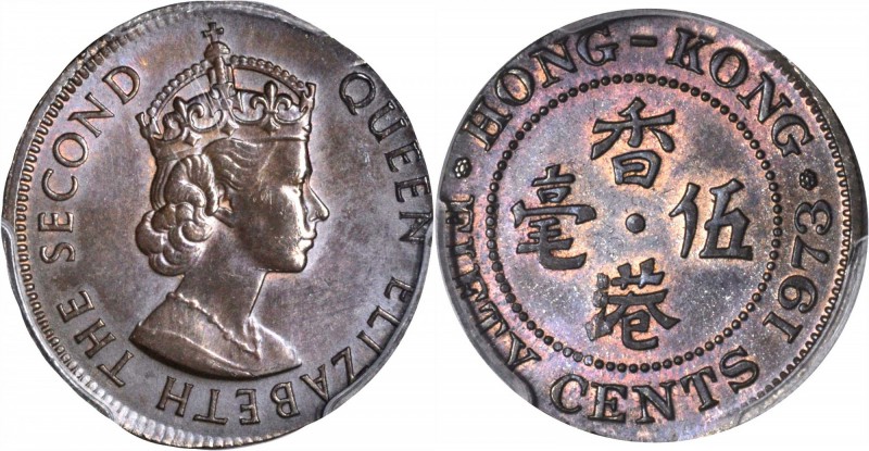 HONG KONG. Mint Error (Wrong Planchet) 50 Cents, 1973. PCGS MS-63 BN Gold Shield...