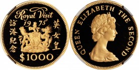 HONG KONG. 1000 Dollars, 1975. Royal Visit. NGC PROOF-69 ULTRA CAMEO.

Fr-1; KM-38; Mars-G1. Mintage: 5,005. Commemorating the royal visit of Queen ...