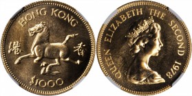 HONG KONG. 1000 Dollars, 1978. Lunar Series, Year of the Horse. NGC MS-69.

Fr-4; KM-44. Sharply struck with satiny mint luster in the fields. Inclu...