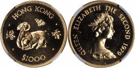 HONG KONG. 1000 Dollars, 1979. Lunar Series, Year of the Goat. NGC MS-69.

Fr-5; KM-45. Sharply struck with flashy proof-like fields. Includes the p...