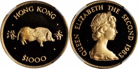 HONG KONG. 1000 Dollars, 1983. Lunar Series, Year of the Pig. NGC PROOF-69 ULTRA CAMEO.

Fr-9; KM-51; Mars-G9. Mintage: 22,000. Nearly perfect with ...