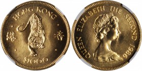 HONG KONG. 1000 Dollars, 1986. Lunar Series, Year of the Tiger. NGC MS-64.

Fr-12; KM-54. Sharply struck with satiny mint luster in the fields. Incl...