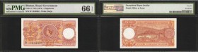 BHUTAN. Royal Government of Bhutan. 5 Ngultrum, ND (1974). P-2. PMG Gem Uncirculated 66 EPQ.

A pack fresh note that shows nice centering and great ...