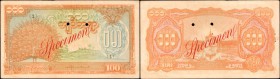 BURMA. Burma State Bank. 100 Kyats, ND (1944). P-21s. Specimen. About Uncirculated.

From the Peacock issue of 1944. A 100 Kyats design seen with th...