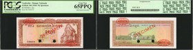 CAMBODIA. Banque Nationale. 10 Riels, ND (1962-75). P-11bs. Specimen. PCGS Currency Gem New 65 PPQ. Hole Punch Cancelled.

Specimen overprints, seri...