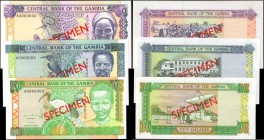 GAMBIA. Central Bank of The Gambia. 10 to 50 Dalasis, ND (1996). P-17s to 19s. Specimens. Choice Uncirculated.

3 pieces in lot. Specimen overprints...