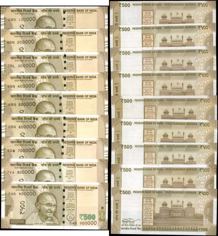 INDIA. Reserve Bank of India. 500 Rupees, 2017-18. P-114. Fancy Serial Numbers. ...