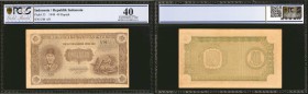 INDONESIA. Rupublik Indonesia. 40 Rupiah, 1948. P-33. PCGS GSG Extremely Fine 40.

A 1948 issued 40 Rupiah design with Achmed Sukarno at left and a ...
