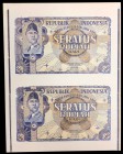 INDONESIA. 100 New Rupiah Baru 2-in-1 Uncut Sheet, 1949. H-221a & P-35g. Uncirculated.

Series "ORI Baru" (New Oeang Republik Indonesia). Purple flo...