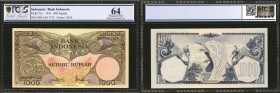 INDONESIA. Bank Indonesia. 1000 Rupiah, 1959. P-71a & 71b. PCGS GSG Choice Uncirculated 64 to Gem Uncirculated 66 OPQ.

3 pieces in lot. Lot include...