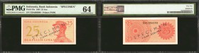 INDONESIA. Bank Indonesia. 25 Sen, 1964 Issue. P-93s. Specimen. PMG Choice Uncirculated 64.

A 25 Sen Bank of Indonesia Specimen note, which is in C...