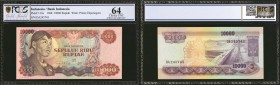 INDONESIA. Bank Indonesia. 10,000 Rupiah, 1968. P-112a. PCGS GSG Choice Uncirculated 64.

Bright inks and good centering found on this well preserve...