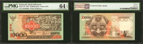 INDONESIA. Bank Indonesia. 10,000 Rupiah, 1975. P-115. PMG Choice Uncirculated 64 EPQ.

Stunning color and detail on this 10,000 Rupiah design. Scar...