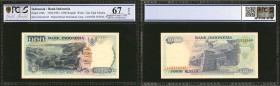 INDONESIA. Bank Indonesia. 1000 Rupiah, 1992/1993. P-129b. Ladder Serial Number. PCGS GSG Superb Gem Uncirculated 67 OPQ.

A ladder Serial Number of...