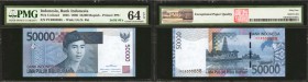 INDONESIA. Bank Indonesia. 50000 Rupiah, 2005/2006. P-UNL. Solid Serial Number. PMG Choice Uncirculated 64 EPQ.

One of the most popular solid seria...