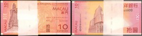 MACAU. Banco Nacional Ultramarino. Pack of 10 Patacas, 2010. P-80b. Uncirculated.

A very attractive and appealing pack of 10 Patacas note, all of w...
