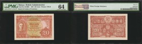 MALAYA. British Administration. 20 Cents, 1941. P-9a. PMG Choice Uncirculated 64.

PMG comments "Minor Foreign Substance" on this near gem 20 Cents ...