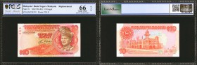 MALAYSIA. Bank Negara. 10 Ringgit, ND (1983-84). P-21. Replacement. PCGS GSG Gem Uncirculated 66 OPQ.

QA Block Replacement. A difficult replacement...
