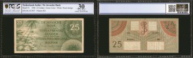 NETHERLANDS INDIES. Javasche Bank. 25 Gulden, 1946. P-91. PCGS GSG Very Fine 30.

A 25 Gulden note which is Very Fine condition, and has a floral de...