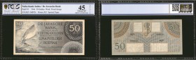 NETHERLANDS INDIES. Javasche Bank. 50 Gulden, 1946. P-93. PCGS GSG Choice Extremely Fine 45 Details. Spotted Paper.

PCGS GSG comments "Spotted Pape...