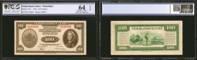 NETHERLANDS INDIES. Muntbiljet. 100 Gulden, 1943. P-117a. PCGS GSG Choice Uncirculated 64 OPQ.

A fully original Queen Wilhelmina ABNC 100 Gulden fr...