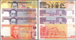 PHILIPPINES. Republika ng Pilipinas. 50 to 500 Piso, ND (1985-94). P-171 to 173. Fancy Serial Numbers. Uncirculated.

4 pieces in lot. Lot includes ...