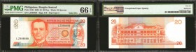 PHILIPPINES. Bangko Sentral. 10 & 20 Piso, 2009 & 2012. P-182i & 206a. Solid Serial Numbers. PMG Gem Uncirculated 66 EPQ.

A pack fresh pairing on t...