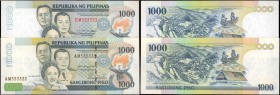 PHILIPPINES. Bangko Sentral ng Pilipinas. 1000 Piso, ND 1998-2012. P-186 & 197. Solid Serial Numbers. Uncirculated.

2 pieces in lot. Lot includes t...