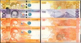 PHILIPPINES. Bangko Sentral ng Pilipinas. 20, 100 & 500 Piso, 2010-18. P-206 to 208. Solid Serial Numbers. Uncirculated.

4 pieces in lot. Lot inclu...