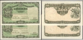 PORTUGAL. Banco de Portugal. 500 Reis, 1904. P-105. Choice About Uncirculated.

2 pieces in lot. A scarce pairing of this 500 Reis design from the E...