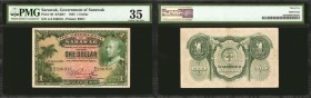 SARAWAK. Government of Sarawak. 1 Dollar, 1935. P-20. PMG Choice Very Fine 35.

(KNB27) Printed by BWC. Deep green inks throughout the front and bac...