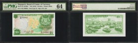 SINGAPORE. Board of Commissioners of Currency. 5 & 50 Dollars, ND (1967-70). P-2d & 5a. PMG Choice Uncirculated 64.

2 pieces in lot. Lot includes P...