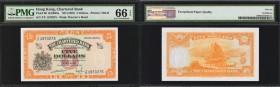 HONG KONG. Chartered Bank. 5 Dollars, ND (1967). P-69. PMG Gem Uncirculated 66 EPQ.

KNB45a. Printed by TDLR. A bright orange colored 5 Dollar note ...