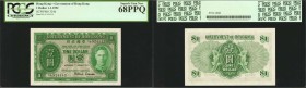 HONG KONG. Government of Hong Kong. 1 Dollar, 1952. P-324b. PCGS Currency Superb Gem New 68 PPQ.

A rare high grade for this note. This serial numbe...