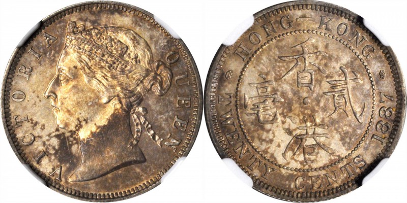 HONG KONG. 20 Cents, 1887. Victoria. NGC Unc Details--Stained.

KM-7; Mars-C28...