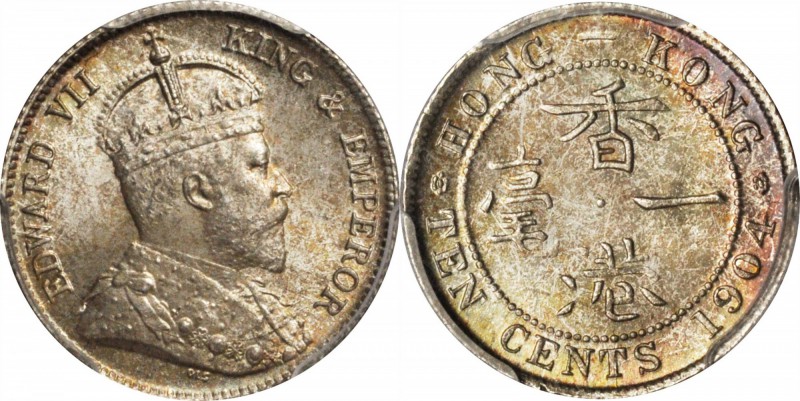 HONG KONG. 10 Cents, 1904. PCGS MS-66 Gold Shield.

KM-13; Mars-C19. A sharply...