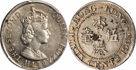 HONG KONG. 50 Cents, 1965-KN. Mint Error. PCGS AU-53 Gold Shield.

KM-30.1; Mars-C37. Struck on elliptical planchet.

Estimate: $50.00- $75.00

...