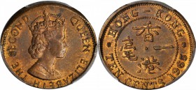 HONG KONG. 10 Cents, 1965-KN. Mint Error. PCGS MS-63 Gold Shield.

KM-28.1; Mars-C24. Struck on elliptical planchet. Toned.

Estimate: $70.00- $10...