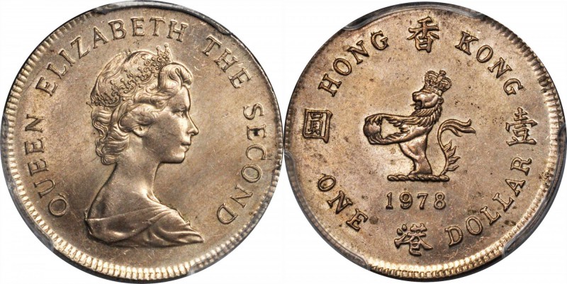 HONG KONG. Dollar, 1978. Mint Error. PCGS MS-63 Gold Shield.

5.71 gms. KM-43;...