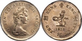 HONG KONG. Dollar, 1978. Mint Error. PCGS MS-63 Gold Shield.

5.71 gms. KM-43; Mars-C43. Struck on light weight planchet (5.71 gms.). The queen's po...