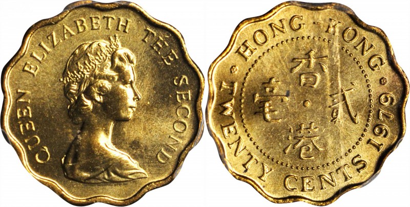 HONG KONG. 20 Cents, 1979. PCGS SP-64 Gold Shield.

KM-36; Mars-C30. Bold stri...