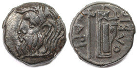 Griechische Münzen, BOSPORUS. Tetrahalk 300-280 v. Chr. (10,36 g. 21,5 mm). Vs.: Kopf des Flussgottes Borysthenes mit Horn n. l. Rs.: Axt und Bogen im...