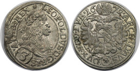 RDR – Habsburg – Österreich, RÖMISCH-DEUTSCHES REICH. Leopold I. (1657-1705). 3 Kreuzer 1672, Wien. Vorzüglich