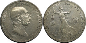 RDR – Habsburg – Österreich, RÖMISCH-DEUTSCHES REICH. Österreich-Ungarn. Franz Joseph I. (1848-1916). 5 Kronen 1908. 60-jähriges Regierungsjubiläum. S...