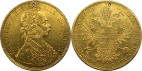 RDR – Habsburg – Österreich, RÖMISCH-DEUTSCHES REICH. Franz Josef I. (1848-1916). 4 Dukaten 1911, Wien. 13,76 g. fein Gold. Jaeger 345, Fb. 487, Schl....