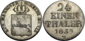 Altdeutsche Münzen und Medaillen, BRAUNSCHWEIG - CALENBERG - HANNOVER. Ernst August (1837-1851). 1/24 Taler 1839 S. Billon. KM 178.2. Sehr schön-vorzü...