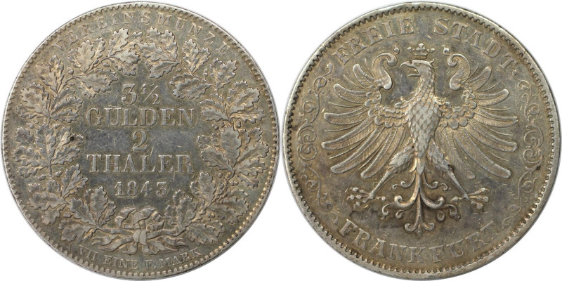 Altdeutsche Münzen und Medaillen, FRANKFURT - STADT. Doppeltaler (3 1/2 Gulden) ...